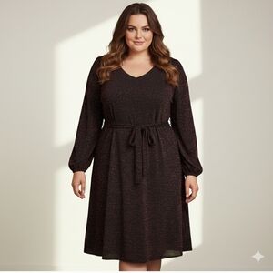 Penningtons Black Purple/redish Shiny Long Sleeve Dress